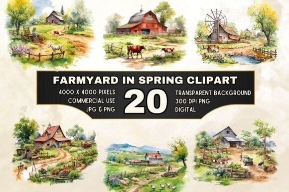 20 Springtime Farm Clipart Bundle