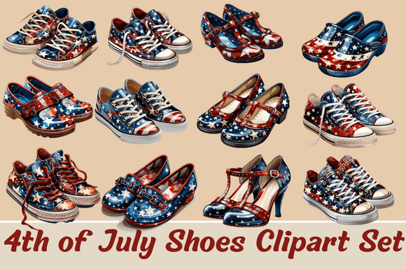 4th of July Shoes Clipart Set for Creative Projects