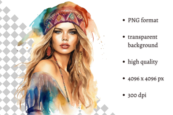 Beautiful Bohemian Girl Illustration PNG