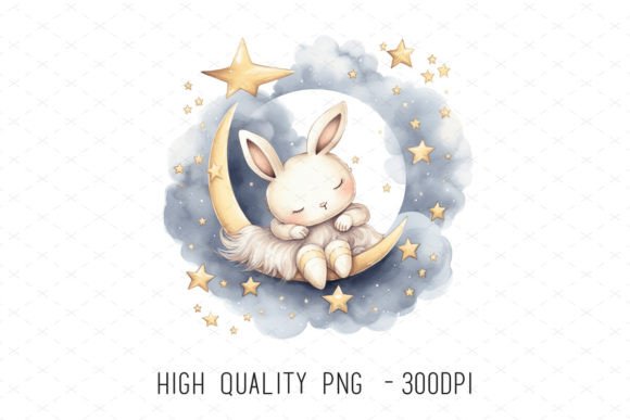Boho Nursery Bunny Watercolor Clipart