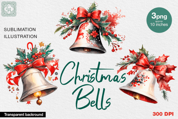 Christmas Bells Clipart. 3 PNG: A Strategic Asset for Visual Communication