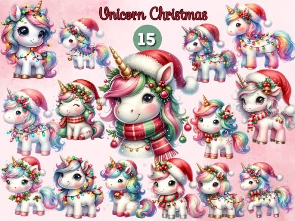 Christmas Unicorn Clipart Sublimation