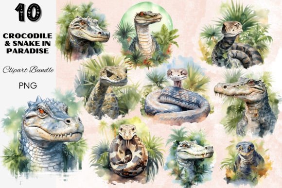 Crocodile Snake in Paradise Cliparts: Bringing the Wild to Your Creative Workflow