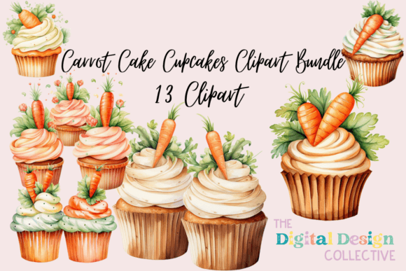 Elevate Your Creative Projects with the Carrot Cake Cupcakes Clipart Bundle