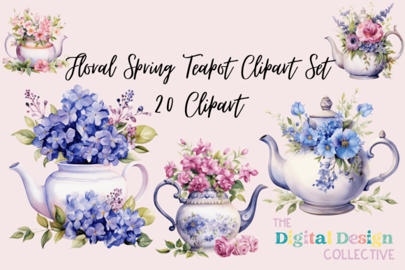 Floral Spring Teapot Clipart Set