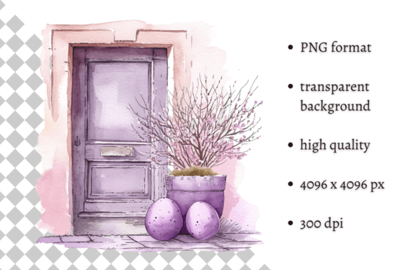 Purple Easter Door Illustration PNG: Elevating Springtime Design