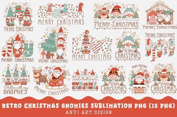 Retro Christmas Gnomies Sublimation PNG