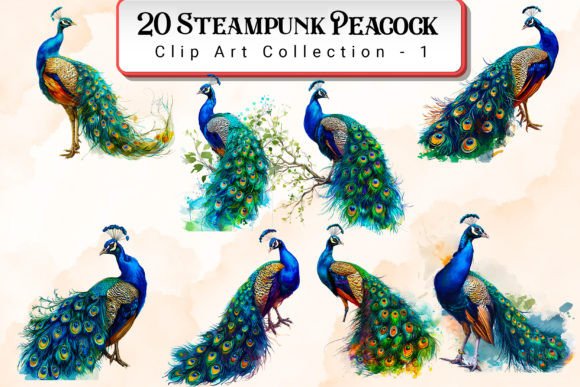 Steampunk Peacock Clipart Bundle