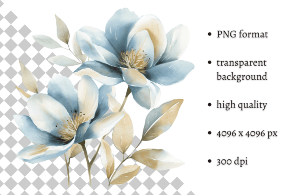 Watercolor Blue Spring Flowers Clipart