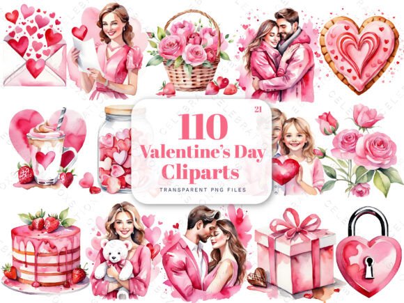 Watercolor Happy Valentine's Day Clipart: Elevating Romantic Design with Soft Pink Aesthetics