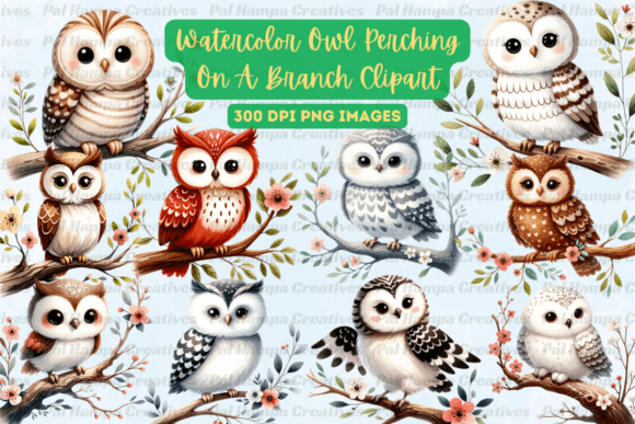 Watercolor Owl Perching on a Branch