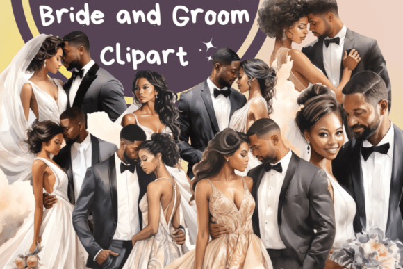 Wedding Black Couple Clipart for Creators